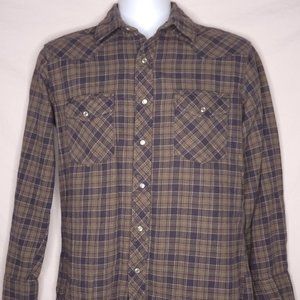 Vintage Wrangler Western Shirt Sz M Flannel Plaid Pearl Snap Rockabilly Mens